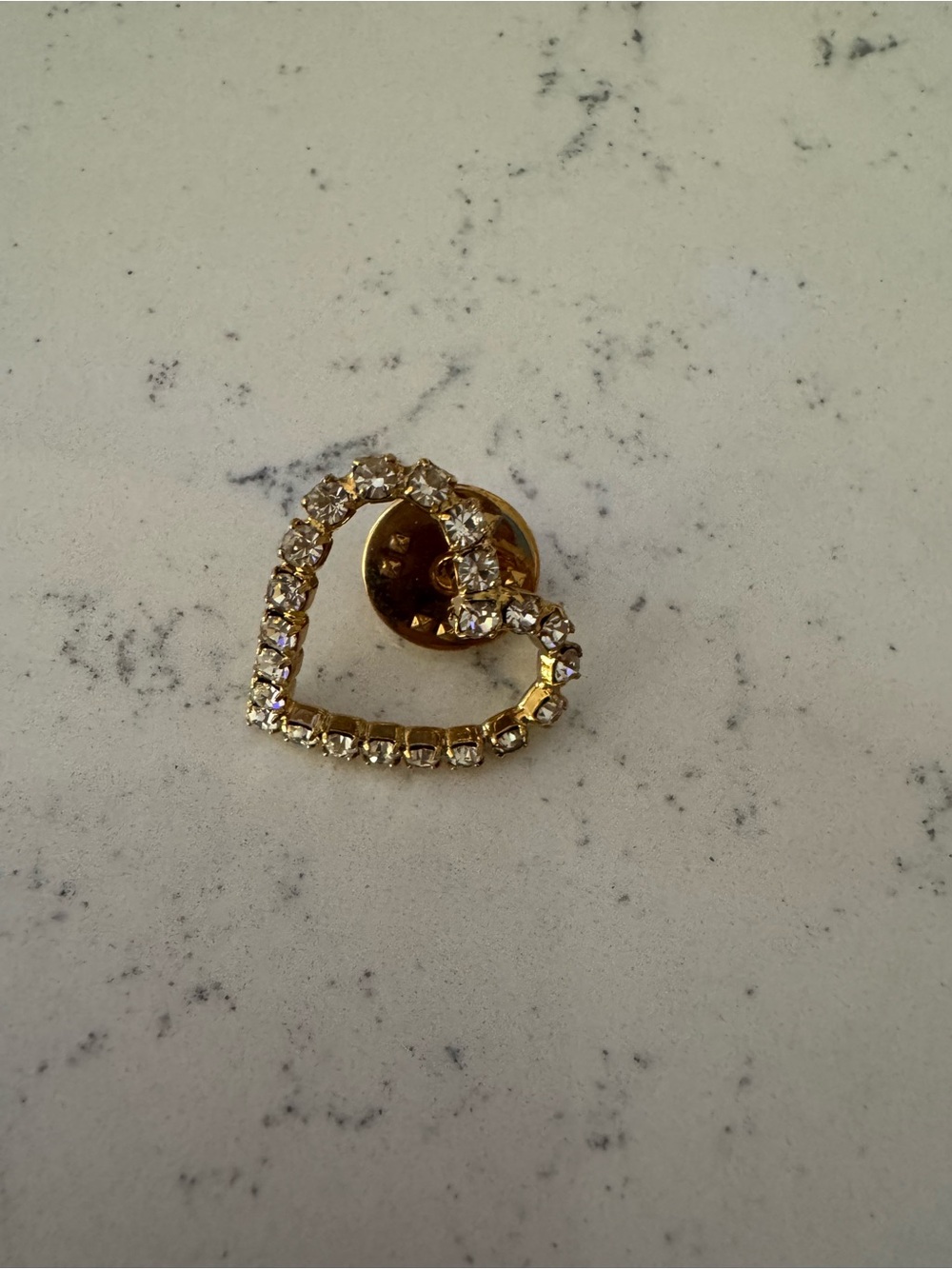 Gold Heart-Shaped Crystal Pin Brooch - Clear Stones